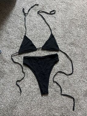 Four Three Seven Black Tie-Side Triangle Bikini Set - Women's Swim Bottoms a